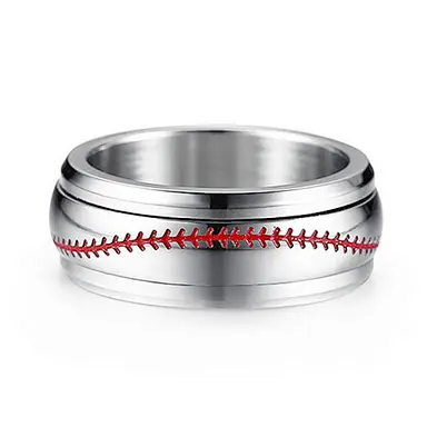 Unisex group sports stainless steel baseball ring silver color customized jewelry