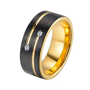 Black enamel simple cz tungsten ring with gold plated