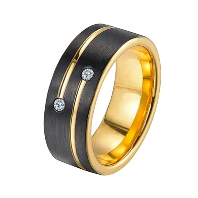 Black enamel simple cz tungsten ring with gold plated