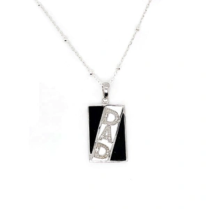 Geometric Shape Black Enamel Silver DNA Alphabet Inlay Pave Diamond Pendant