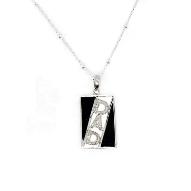 Geometric Shape Black Enamel Silver DNA Alphabet Inlay Pave Diamond Pendant