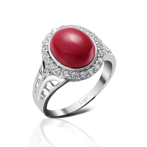 Fancy aaaaa cubic zirconia red coral stone ring model design