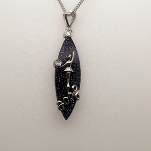 Shiny Deep Blue Vessel Silver Ballet Dancing Girl Pendant With Letter Designed