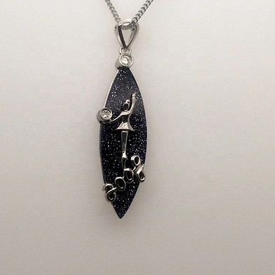 Shiny Deep Blue Vessel Silver Ballet Dancing Girl Pendant With Letter Designed