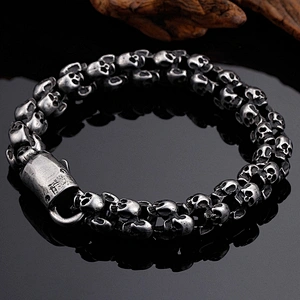 Leisure style black skull design men chain bracelets