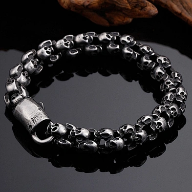 Leisure style black skull design men chain bracelets