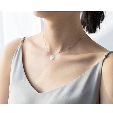 Temperament female fashion simple smooth round piece 925 silver minimalism pendant