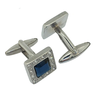 Blue main stone square shape shiny artificial diamond cufflink