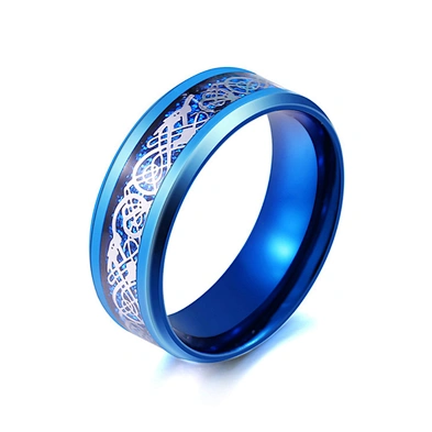 Custom engraved design blue plated stainless steel ring men jewerly