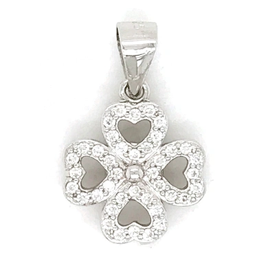 White Gold Cz Full Filled 4 Leaf Clover Charm, Real Silver Four Leaf Clover Charms Pendant