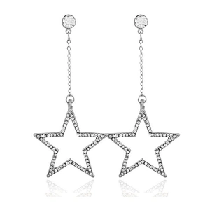 Brilliant lovely silver long hollow dangling star earrings