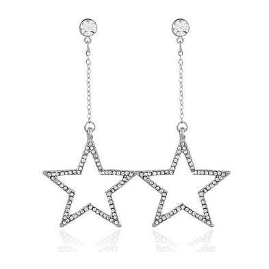 Brilliant lovely silver long hollow dangling star earrings