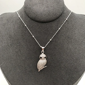 Full Cz Setting Fashion Jewelry Bird Locket Necklace Pendant, Silver Cardin Birds Charm Pendant
