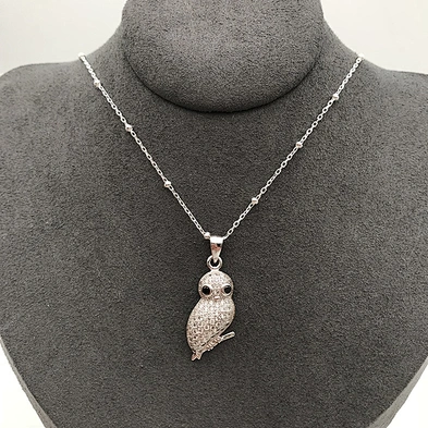Full Cz Setting Fashion Jewelry Bird Locket Necklace Pendant, Silver Cardin Birds Charm Pendant