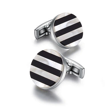 Black And White Stripe Fashion Design Cufflinks Round Stainless Steel