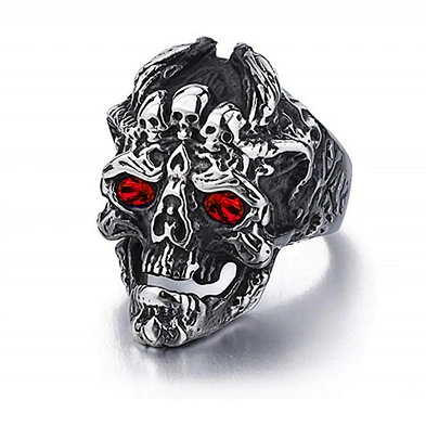 Hiphop Jewelry Stainless Steel Men'S Skull Rings, Gothic Skull Ring Eyes Mens Ring Vintage Jewelry
