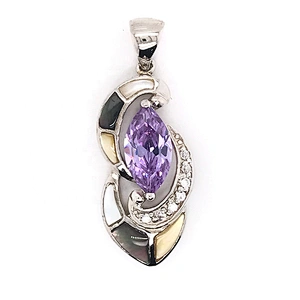 Rhodium Plated Three Color Shell Violet Crystal Best Friend Forever Pendant