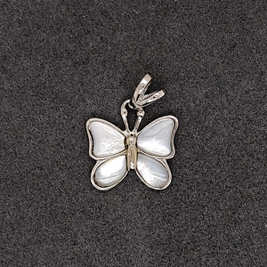 Diffuse White Pearl Oyster Butterfly Shape Mexican Sterling Silver Pendants