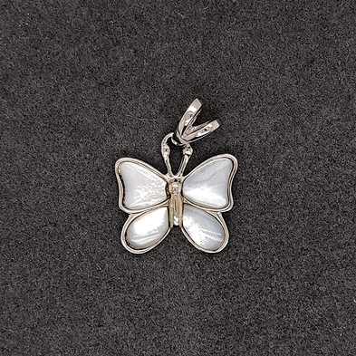 Diffuse White Pearl Oyster Butterfly Shape Mexican Sterling Silver Pendants