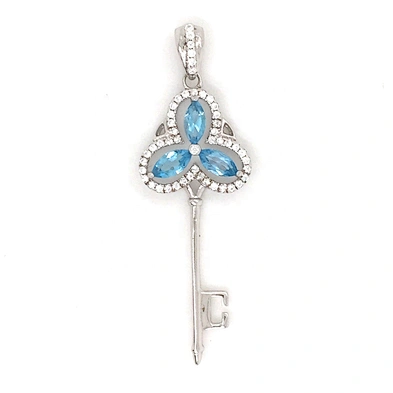 White Gold Key Shape Pendant Necklace For Men, Blue Crystal Silver Key Pendant Necklace Jewelri Meaning