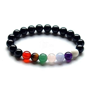 8mm Black Onyx Women Men Bohemia 7 Chakra Beaded Bracelet