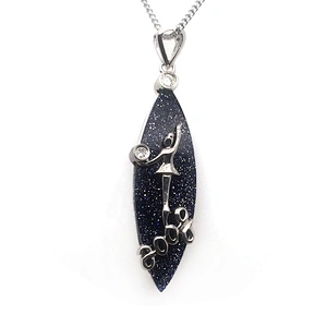 Shiny Deep Blue Vessel Silver Ballet Dancing Girl Pendant With Letter Designed