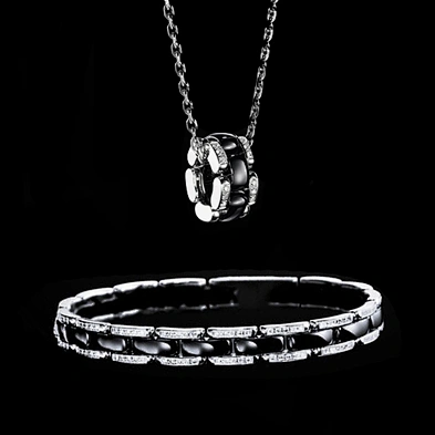 Black design wholesale silver necklace and bracelet set