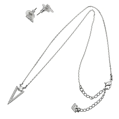 Triangle shape cubic zirconia silver designer white gold set