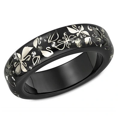 Black ceramic fancy swan engraved men bracelet