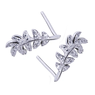 White gold stud stone jewellery leaf earring set