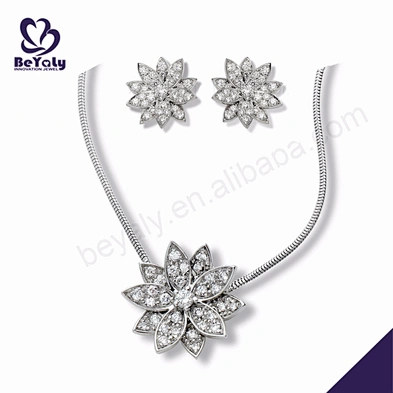 Wholesale brilliant flower cz silver wedding jewelry sets
