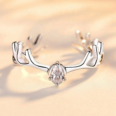 High Quality Zircon Inlay Cute Horn Black Deer Antler Couple Ring Set