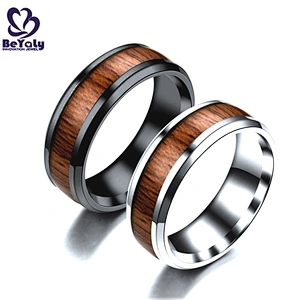 Black enamel stainless steel men's fashion wood ring