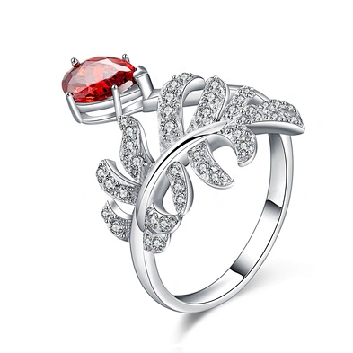 Natural fern design with yellow stone stock silver leaf rings