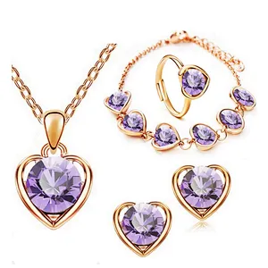 Women wedding stone dubai gold plated heart bridal jewelry set