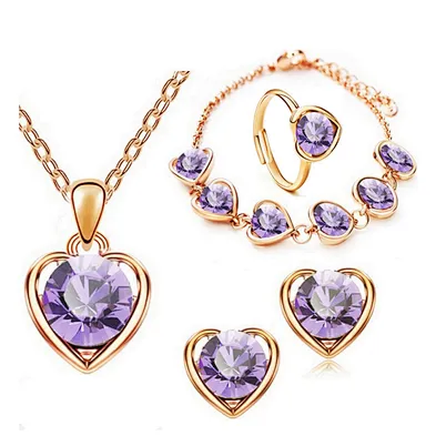 Women wedding stone dubai gold plated heart bridal jewelry set