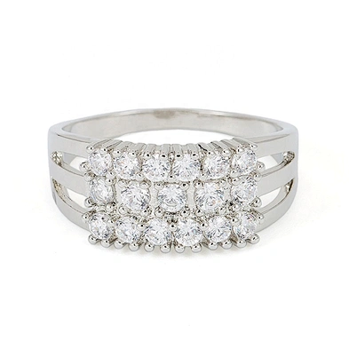 Cheap Multi Crystal Pave Setting Alloy Silver Couple Ring Set