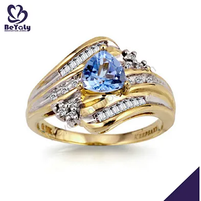 Blue crystal gold plating new gold ring models for men