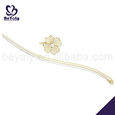 Fashion girls clover cz gold necklace 24k