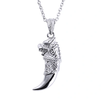 Neo-Gothic Style Silver Embossment Lion Engraved Tooth Shape Necklace