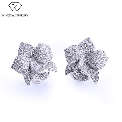 Women Blooming Flower Sterling Silver Stud Earring With Stone