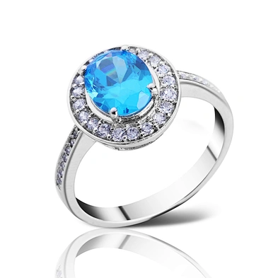 Aquamarine stone cz inlaid retail round silver rings