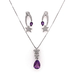 Star purple stone wedding necklace and bracelet and earring and ring set