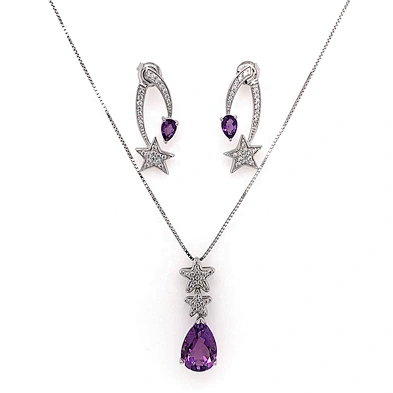 Star purple stone wedding necklace and bracelet and earring and ring set