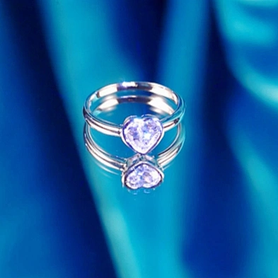 Fashion simple heart stone design plated white gold ring set