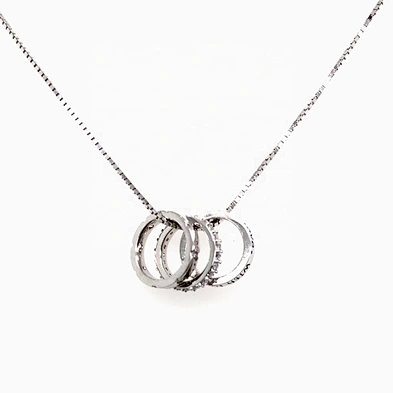 Letter Engraved Micro Pave Setting And Prong Setting Cz Circles Design Necklace