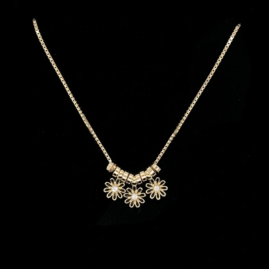 New Design Slideable Circle And Enamel Cz Flower Beads Gold Chain Necklace