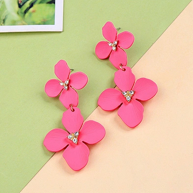 Lovely flower earrings alloy pink resin floral earrings spring style