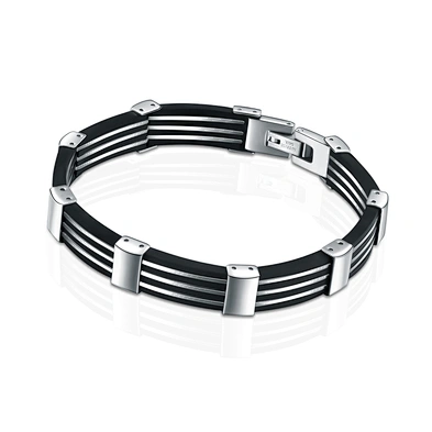 Black leather white stripe design magnetic jewelry