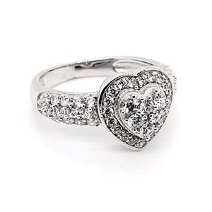 Couple S925 Sterling Silver Jewelry Heart Gemstone Wedding Ring Set